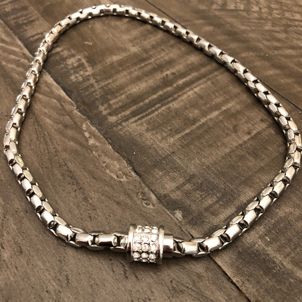 Silver Chain Link Cubic Zirconia Necklace